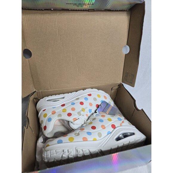 Womens SKECHERS STREET UNO-SPOTTED AIR White Multi Dot LEATHER Shoes 6 - Picture 14 of 16